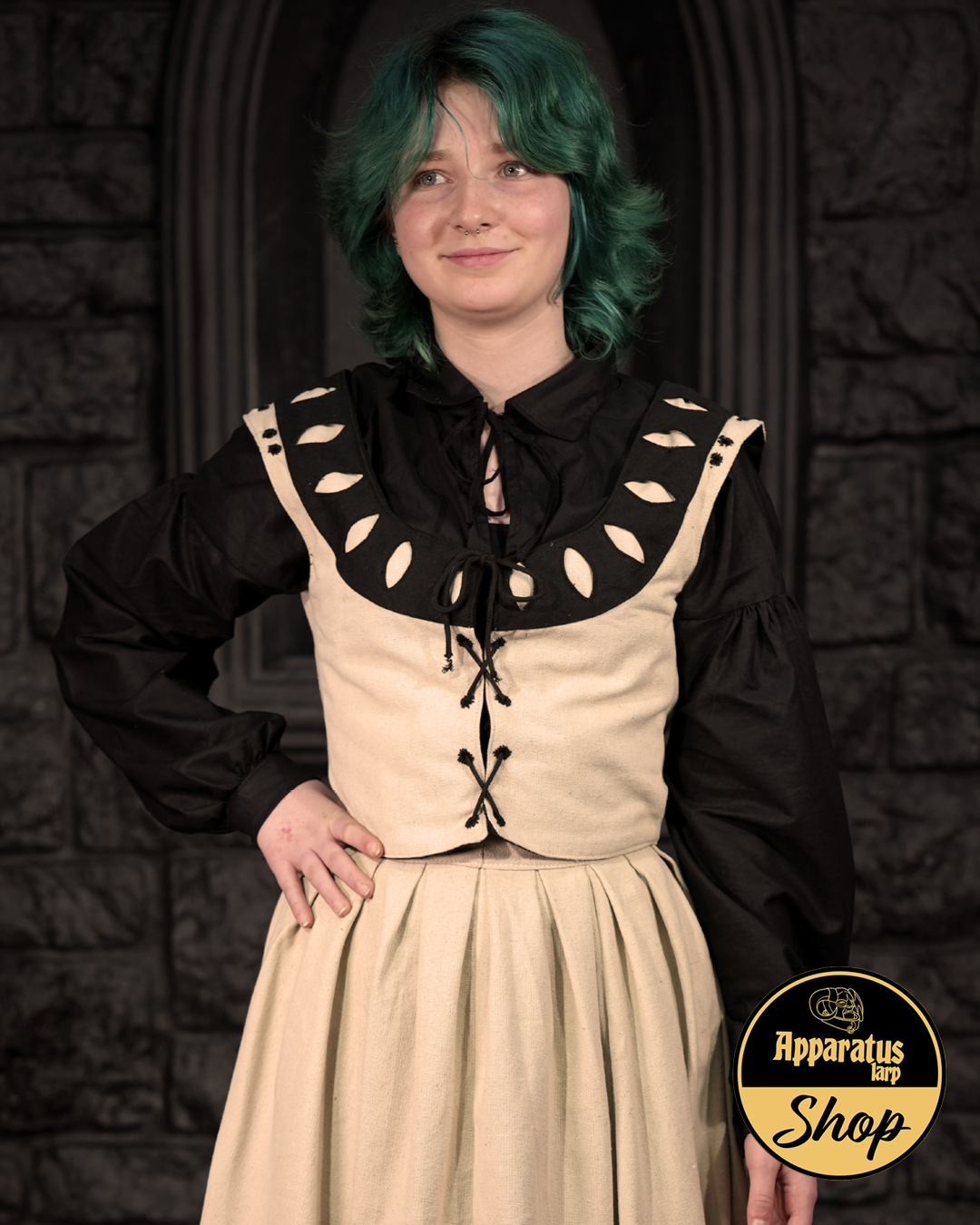 Landsknecht Mieder Flora Weiß/Schwarz