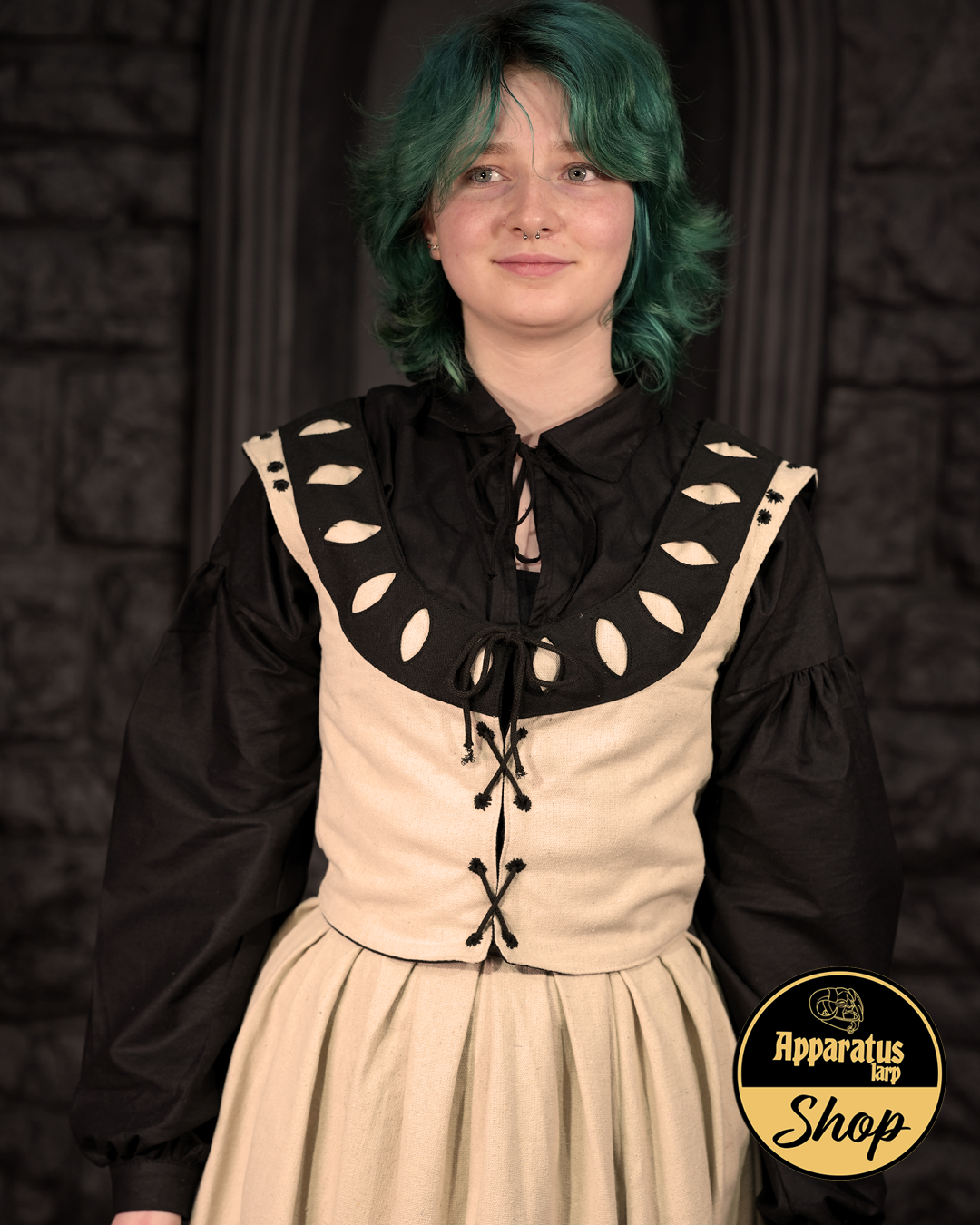 Landsknecht Mieder Flora Weiß/Schwarz