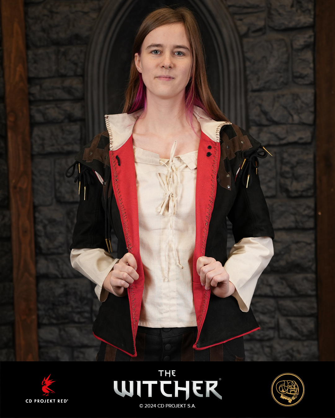 Lambert leather jacket black - red