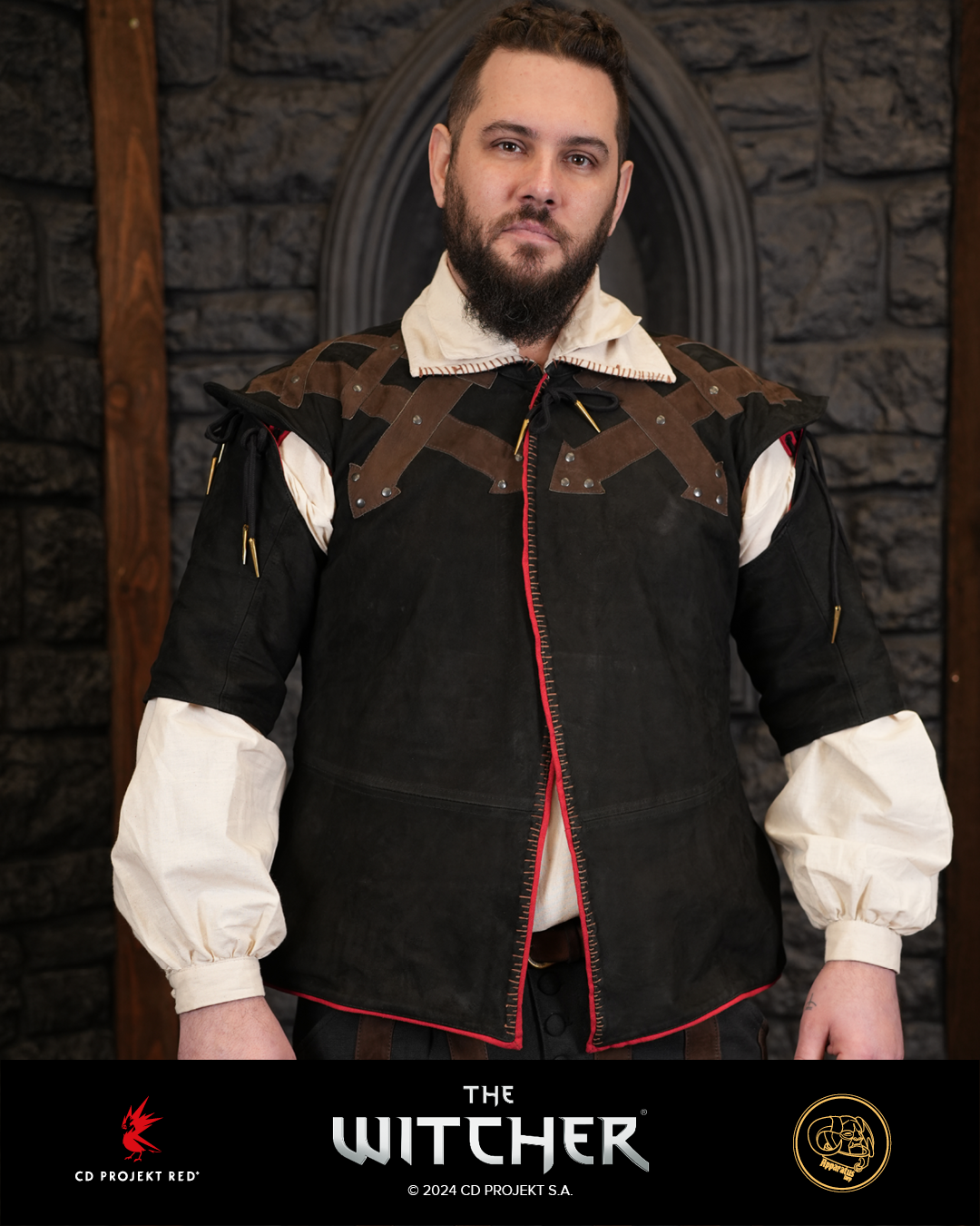 Lambert leather jacket black - red