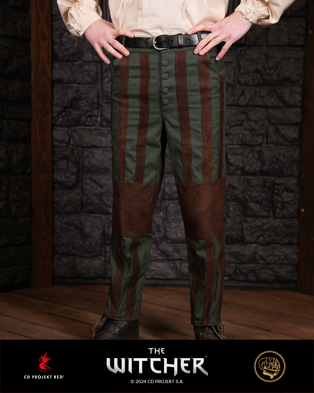 Geralt trousers with leather stripes green