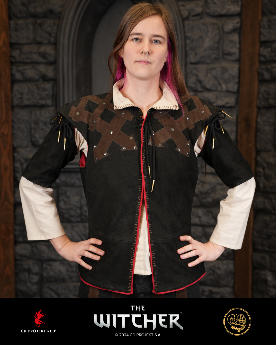 Lambert leather jacket black - red
