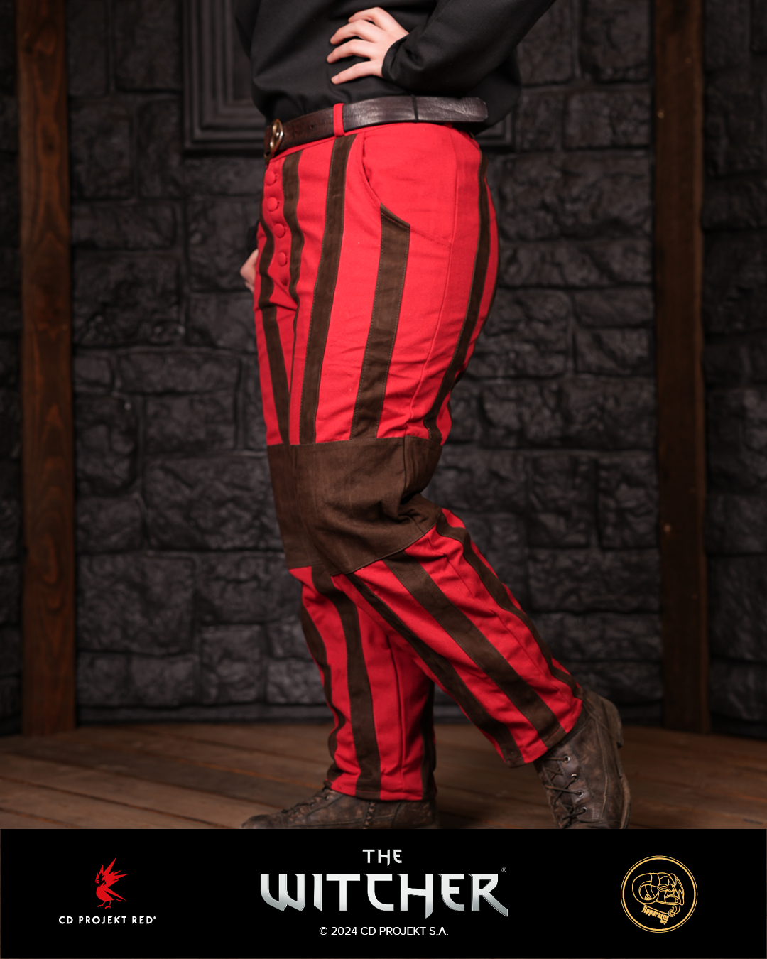 Geralt Hose mit Lederstreifen rot