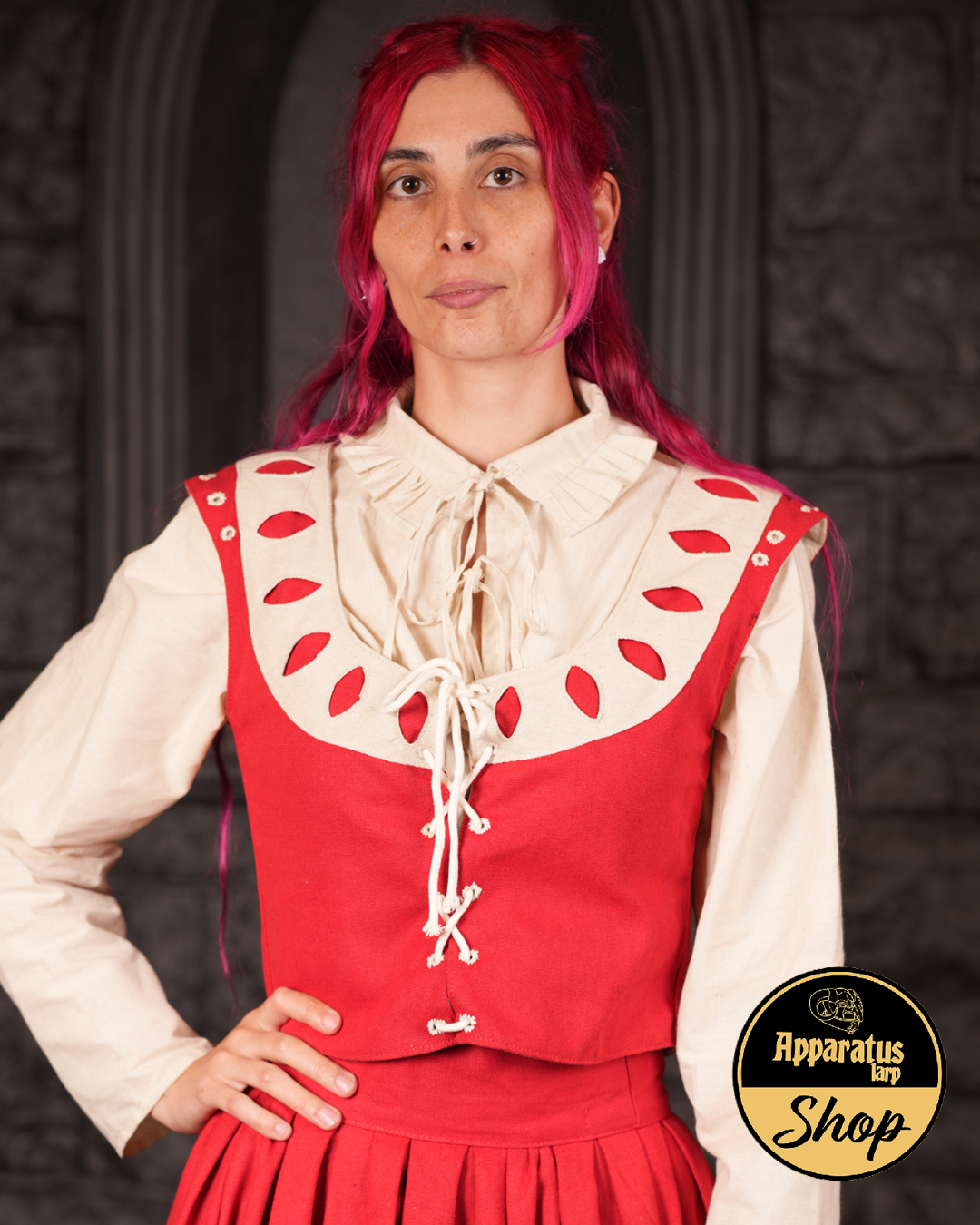 Landsknecht Mieder Flora Rot/Weiß