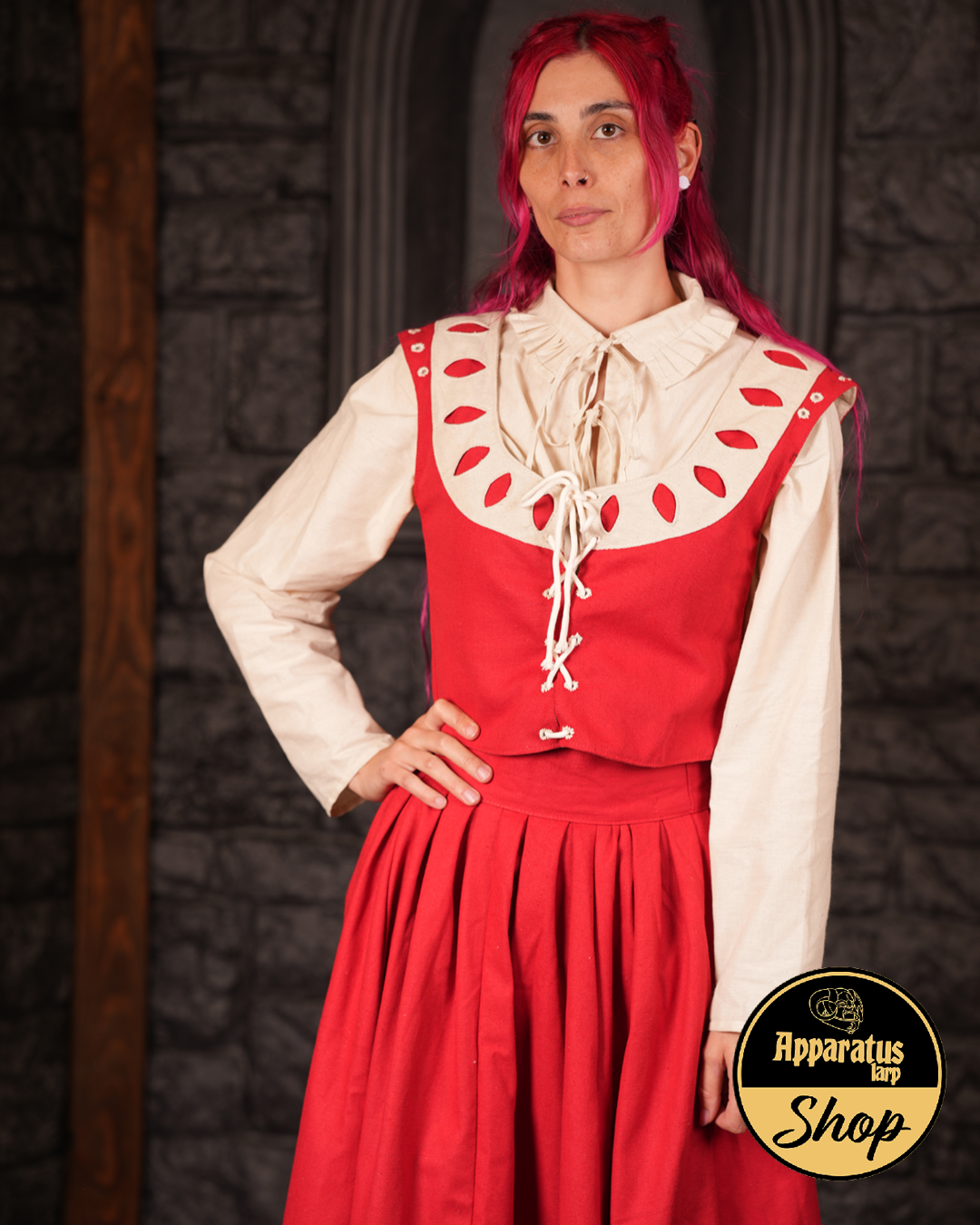 Landsknecht Mieder Flora Rot/Weiß