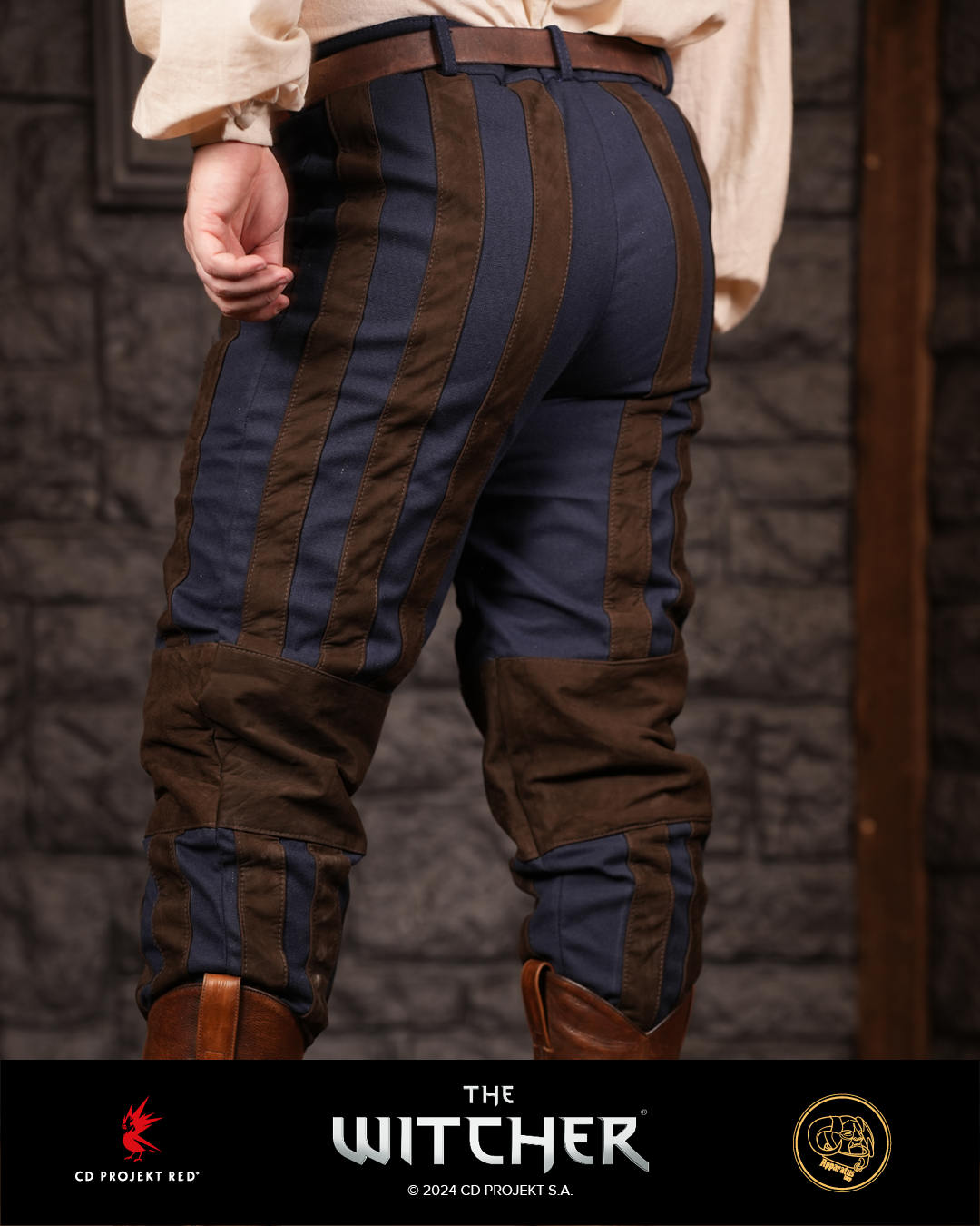 Geralt Hose mit Lederstreifen blau